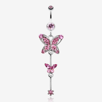 Precious Butterfly Sparkle Belly Ring-Light Pink